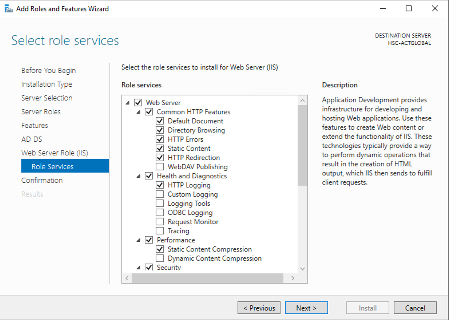 IIS Role services